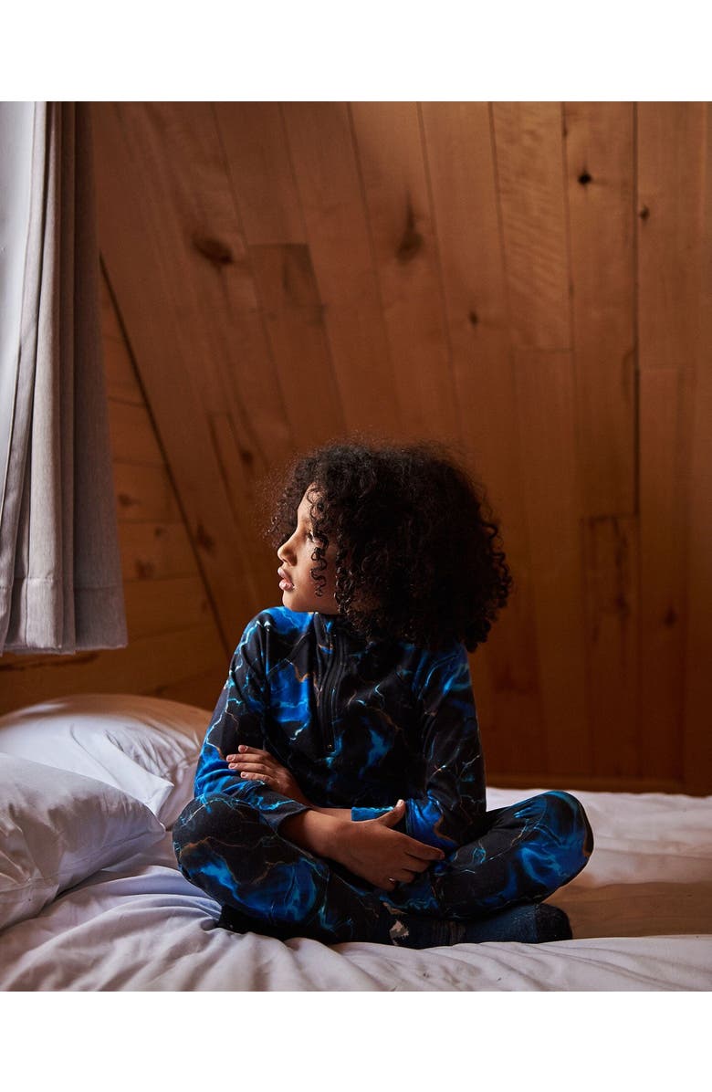 Deux par Deux Little Boy's Two Piece Thermal Underwear Set Black Printed Storm, Alternate, color, Printed Storm