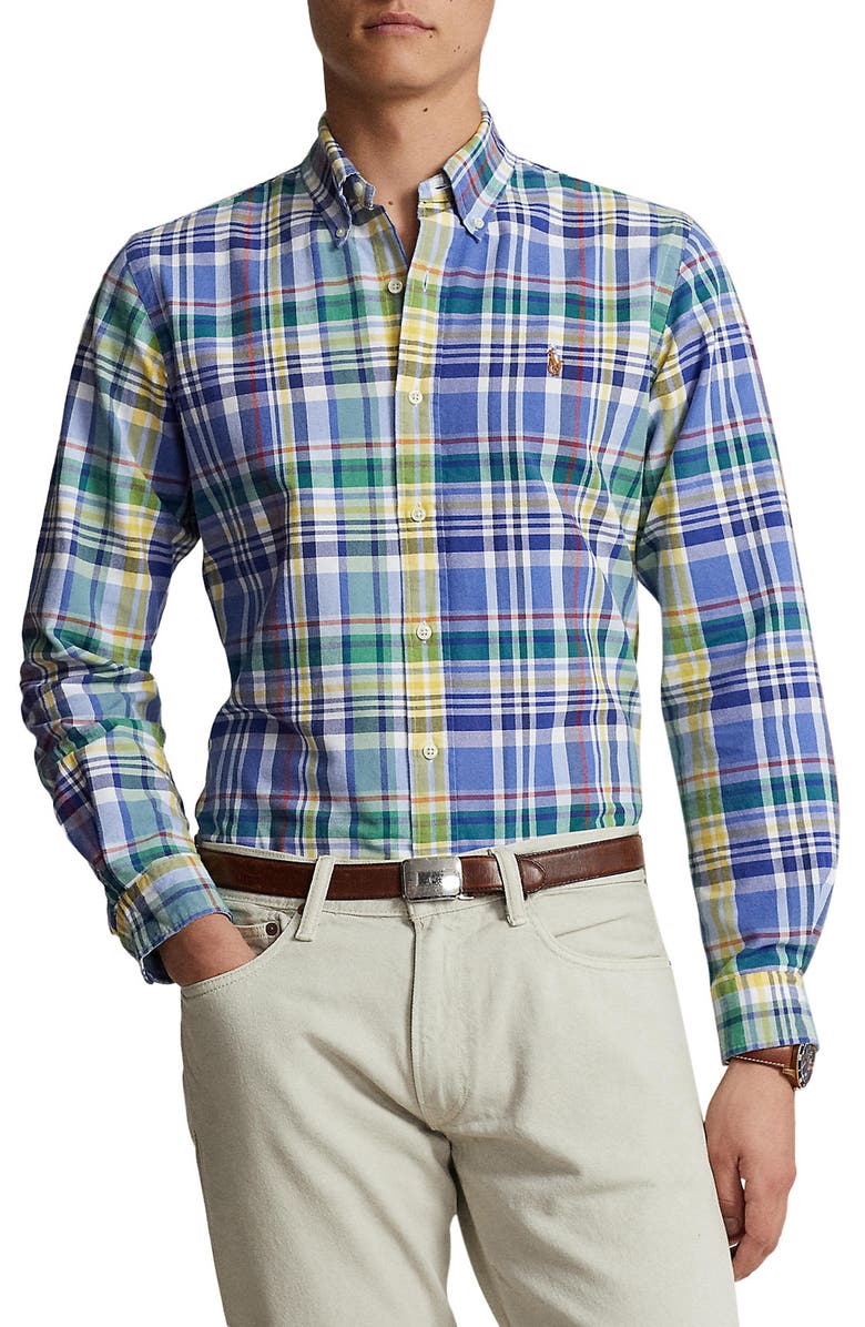 Polo Ralph Lauren Plaid Button-Down Oxford Shirt, Main, color, 5448A Blue/Red Multi