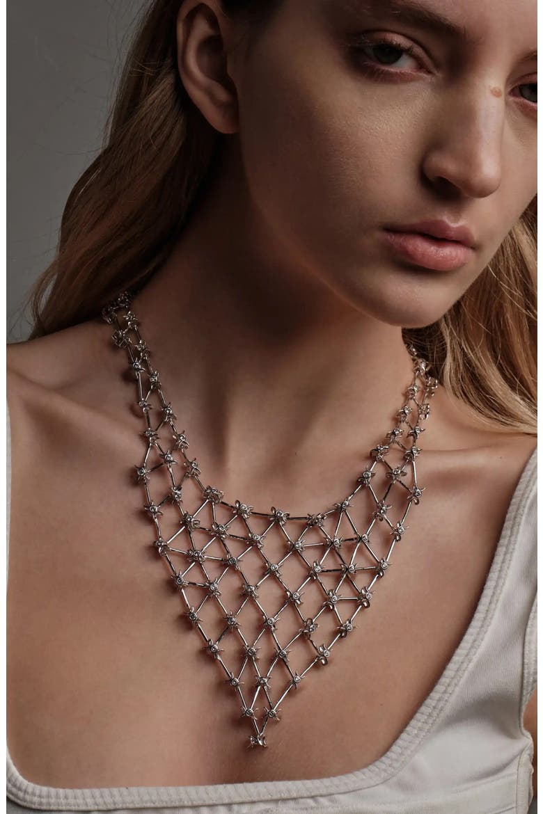 Triple Moon Connector Bib Necklace, Alternate, color, OXIDIZED 925 STERLING SILVER