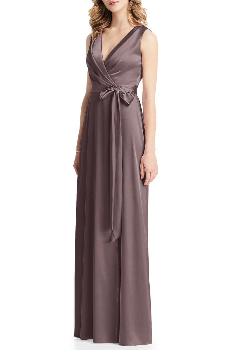 Jenny Packham Stretch Charmeuse Wrap Gown, Main, color, 