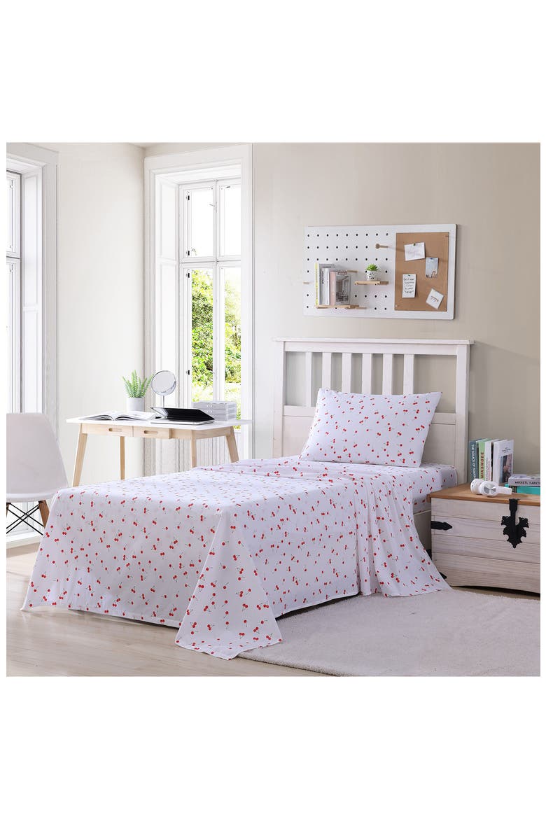 Cherry Print 200 Thread Count Cotton Percale Sheet Set, Alternate, color, RED