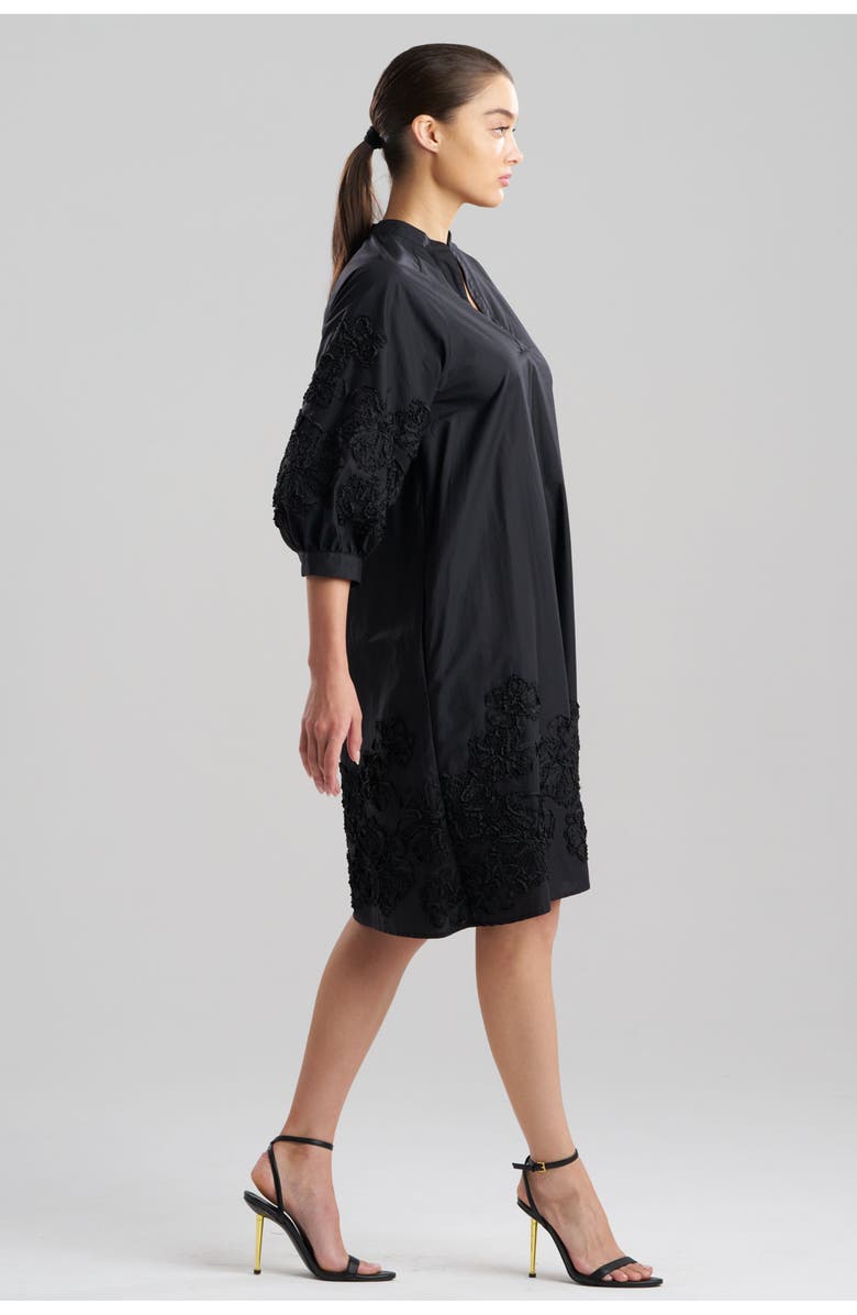 N Natori Carnation Embroidery - Cotton Voile Puff Sleeve Peasant Dress, Alternate, color, Black