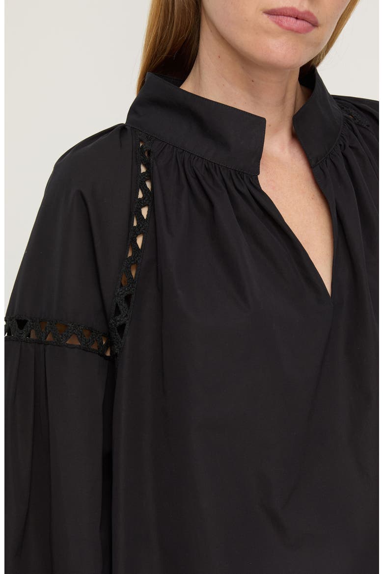 Soutache Trim Long Sleeve Organic Cotton Poplin Popover Dress, Alternate, color, BLACK
