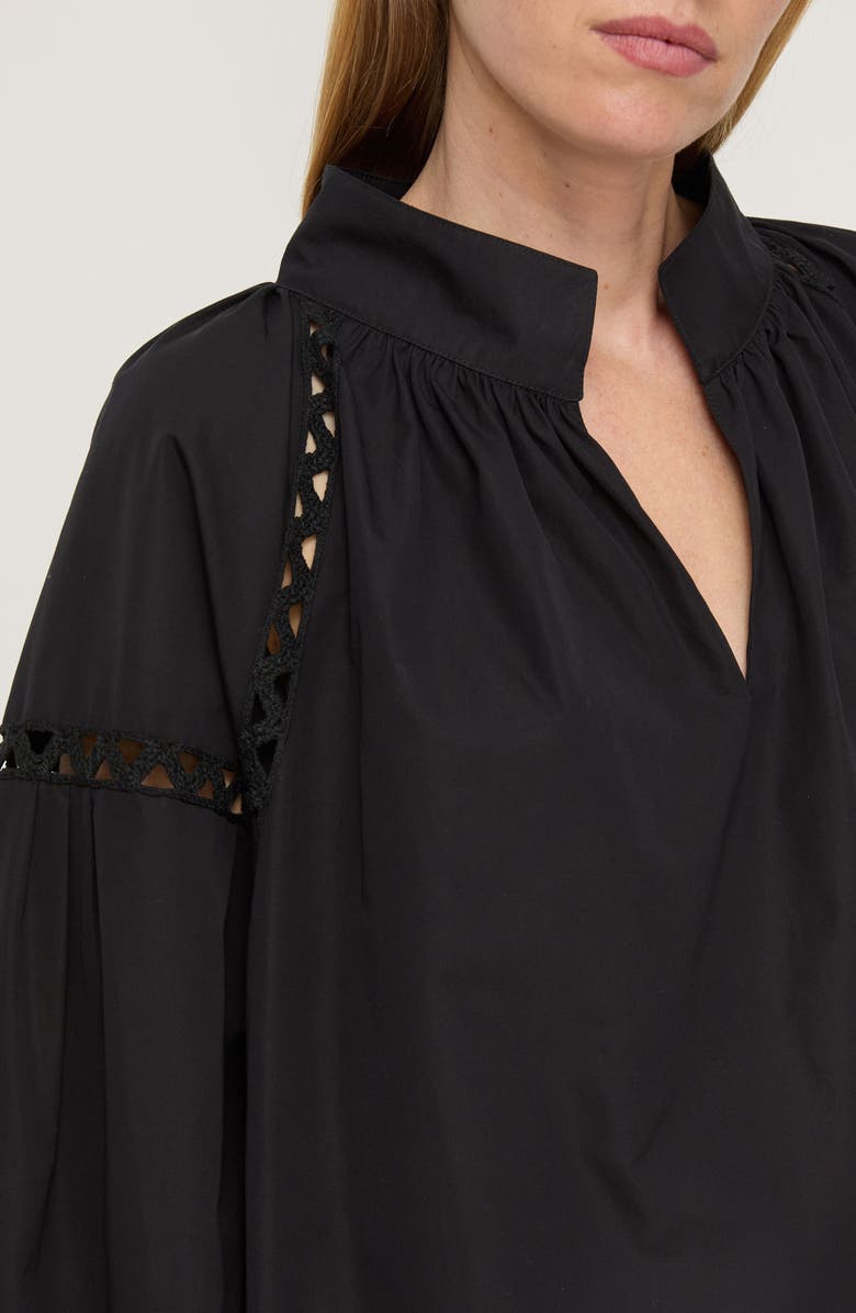 Lafayette 148 New York Soutache Trim Long Sleeve Organic Cotton Poplin Popover Dress, Alternate, color, Black