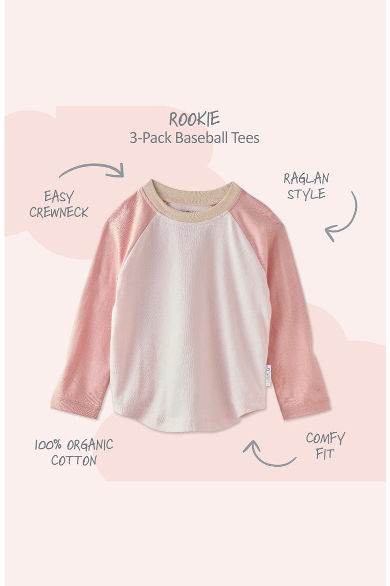 Rookie 3-Pack Organic Cotton Baseball T-Shirts, Alternate, color, SORBET