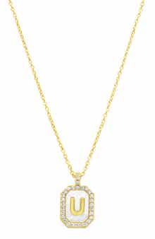 Crystal Mother of Pearl Initial Pendant Necklace