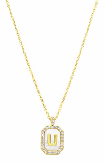 Crystal Mother of Pearl Initial Pendant Necklace