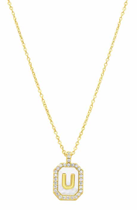 Crystal Mother of Pearl Initial Pendant Necklace