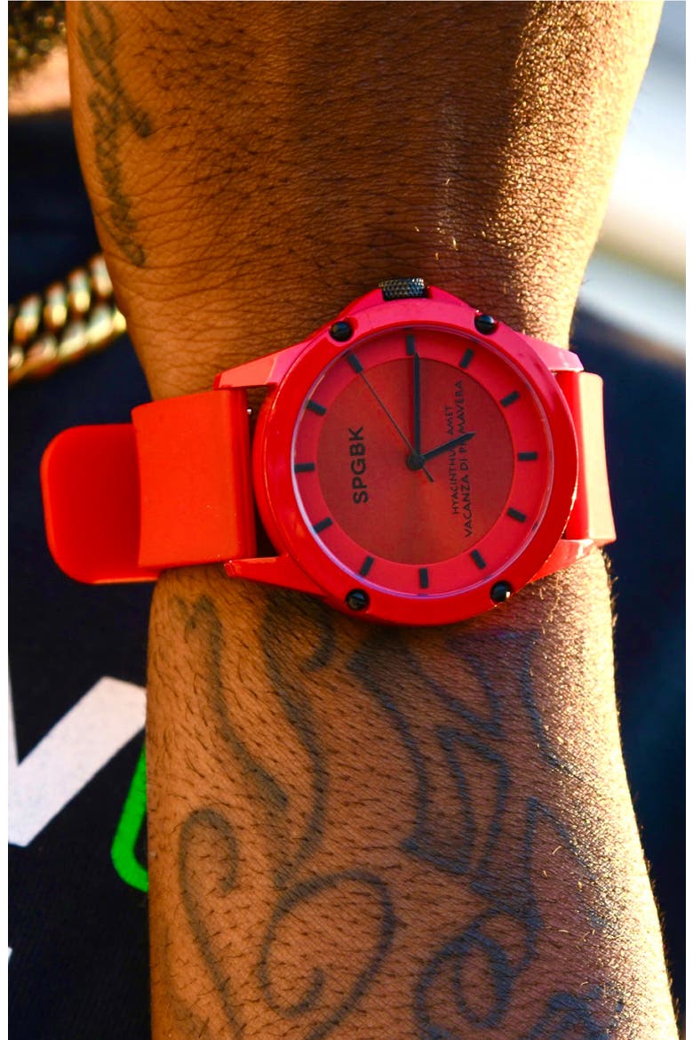 Foxfire Silicone Band Watch, 44mm, Alternate, color, RED