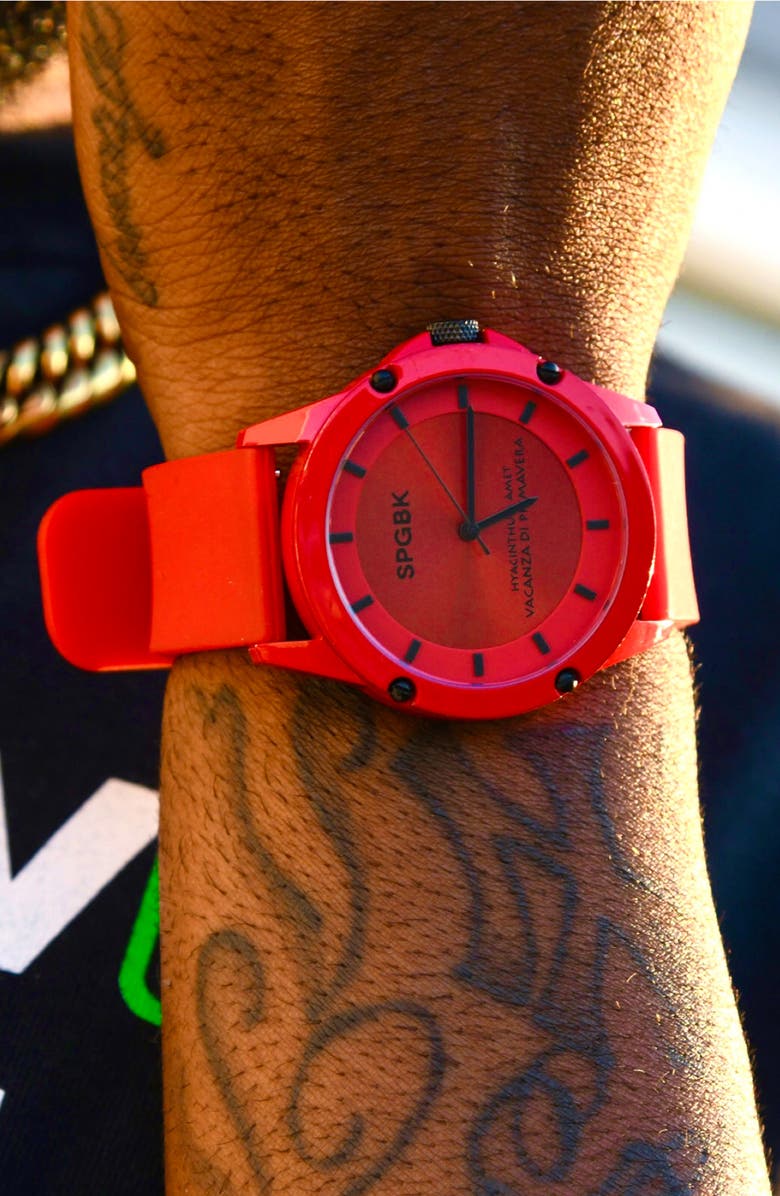 SPGBK Watches Foxfire Silicone Band Watch, 44mm, Alternate, color, Red