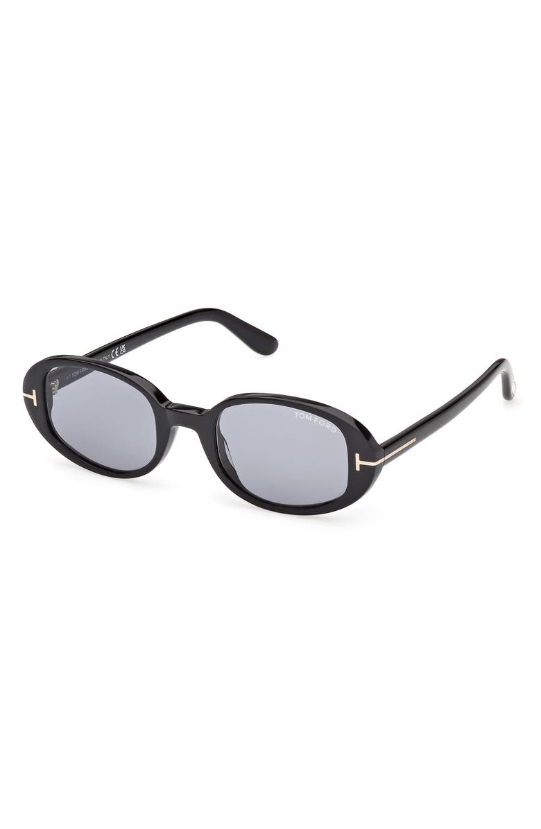 TOM FORD 49mm Small Iggy Oval Sunglasses, Alternate, color, Shiny Black / Smoke Lens