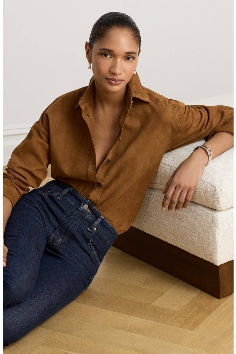 Suede Long Sleeve Shirt, Alternate, color, LIGHT TOBACCO BROWN