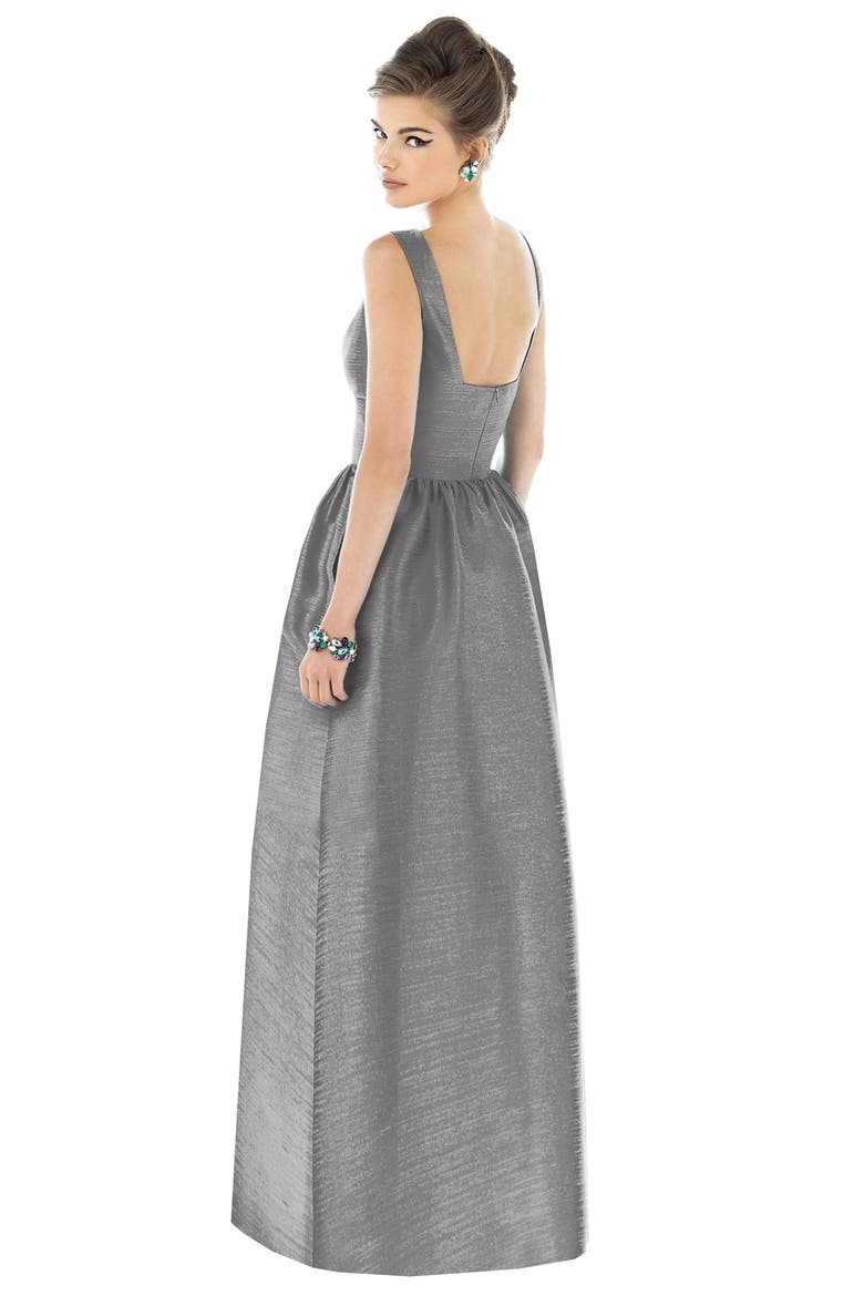 Square Neck Dupioni Full Length Dress, Alternate, color, QUARRY