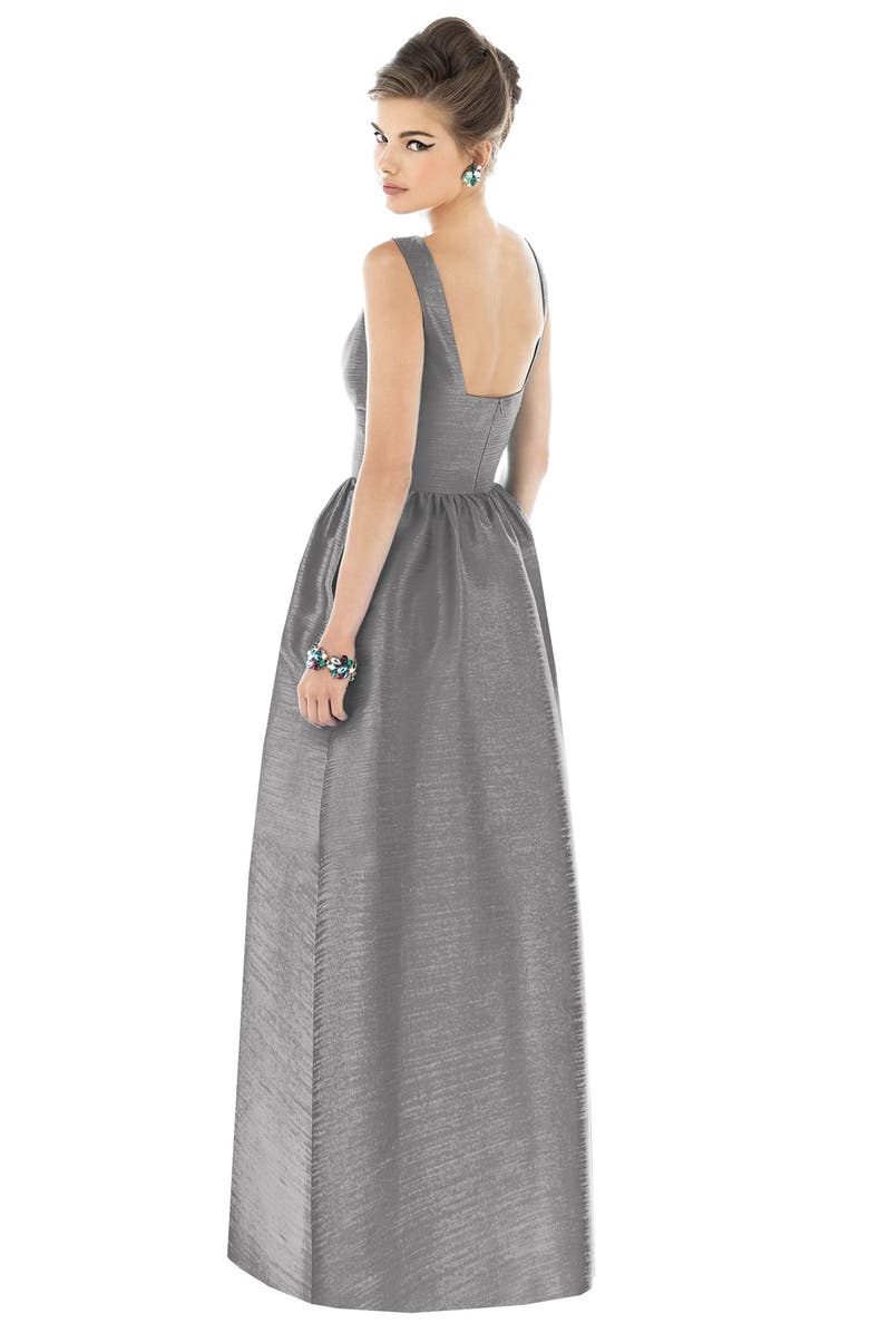 Alfred Sung Square Neck Dupioni Full Length Dress, Alternate, color, 