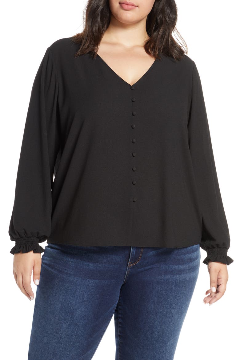 Long Sleeve Blouse, Main, color, RICH BLACK