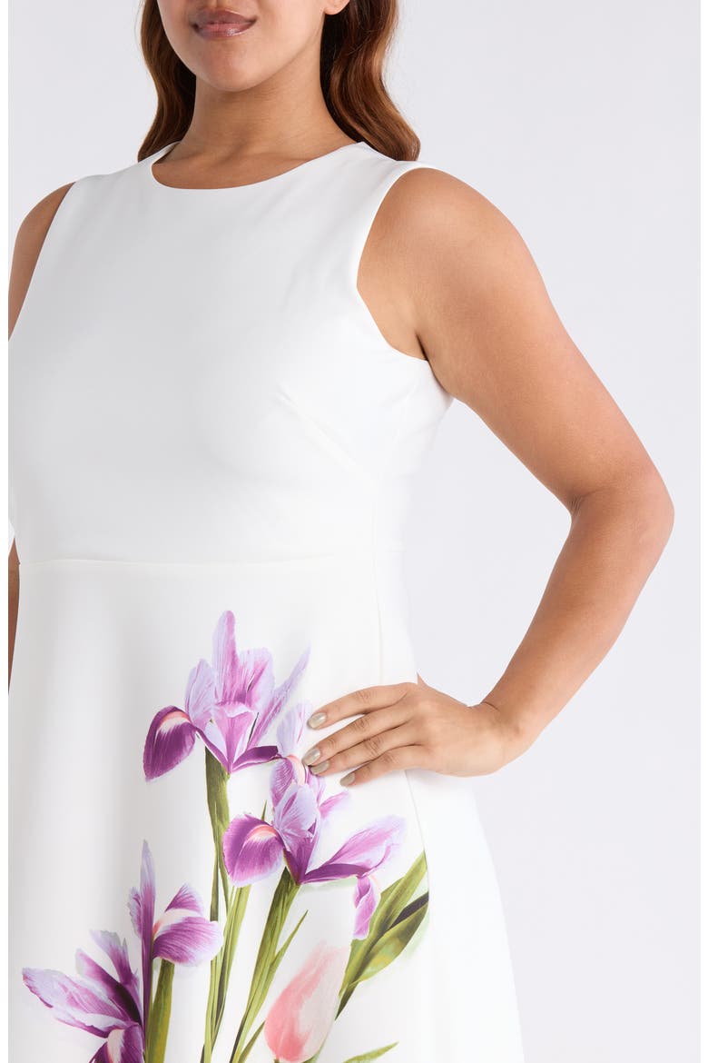 Placement Print Sleeveless Midi Dress, Alternate, color, WHITE DOVE MULTI
