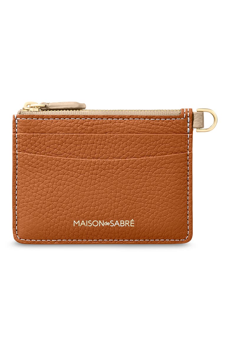 Leather Zipped Card Pouch, Main, color, Pecan Nude