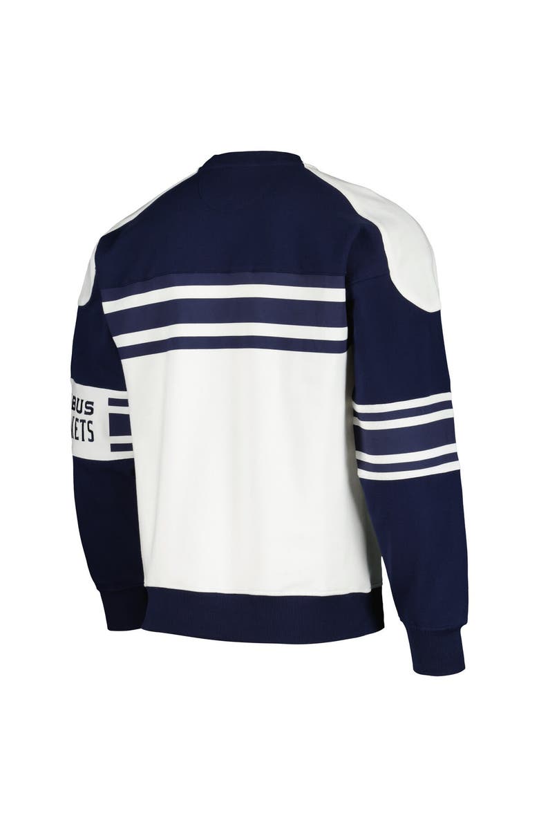 STARTER Men's Starter White Columbus Blue Jackets Defense Fleece Crewneck Pullover Sweatshirt, Alternate, color, White