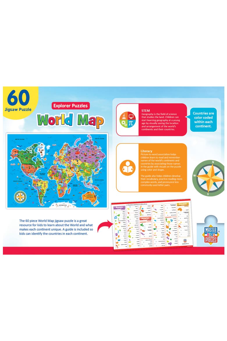 Explorer World Map 60 Piece Puzzle, Alternate, color, Multicolor
