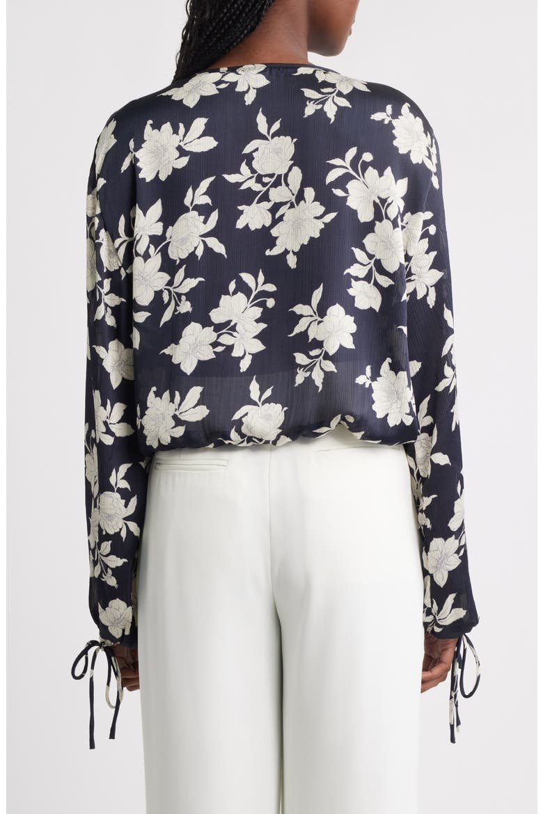 Floral Tie Sleeve Button-Up Shirt, Alternate, color, BLACK