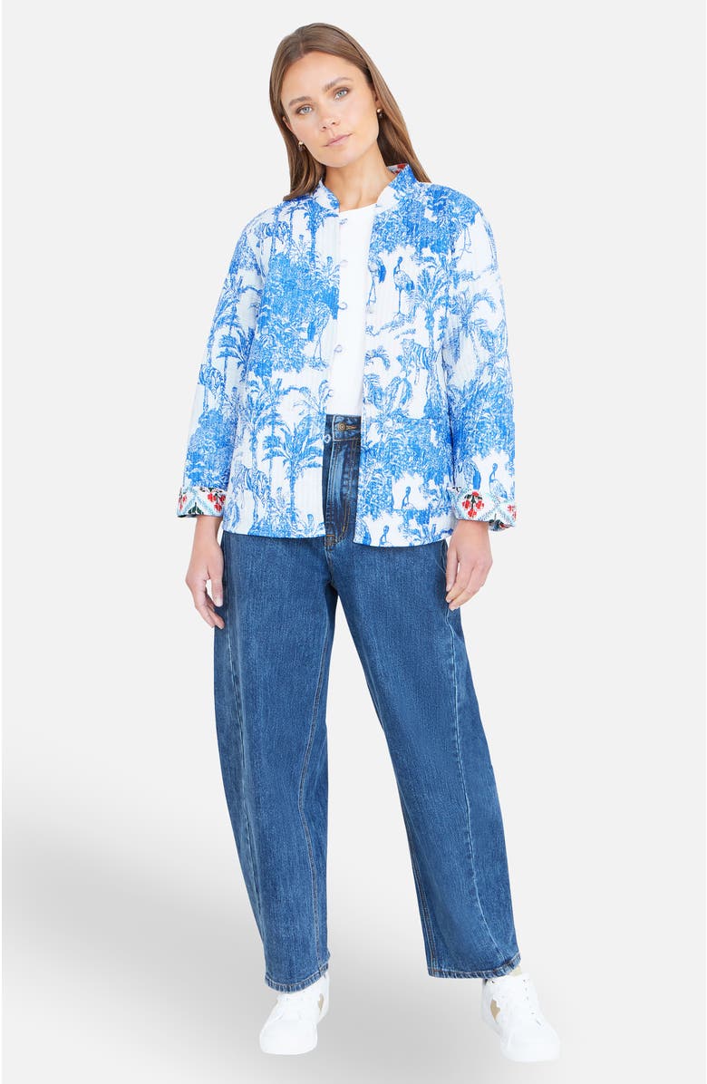 Yumi Palm Reversible Cotton Quilted Jacket, Main, color, Blue