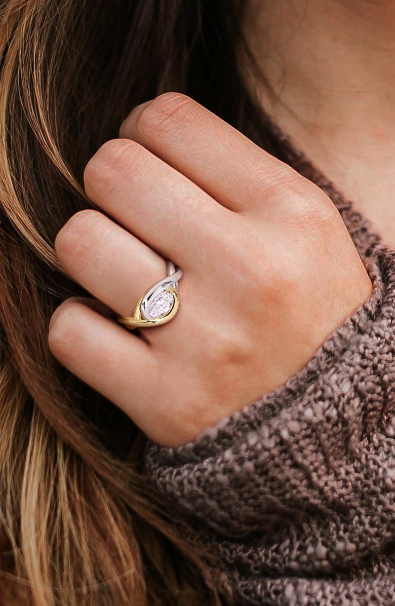 DELMAR Dew Lab-Grown Moissanite Solitaire Two-Tone Ring, Alternate, color, White