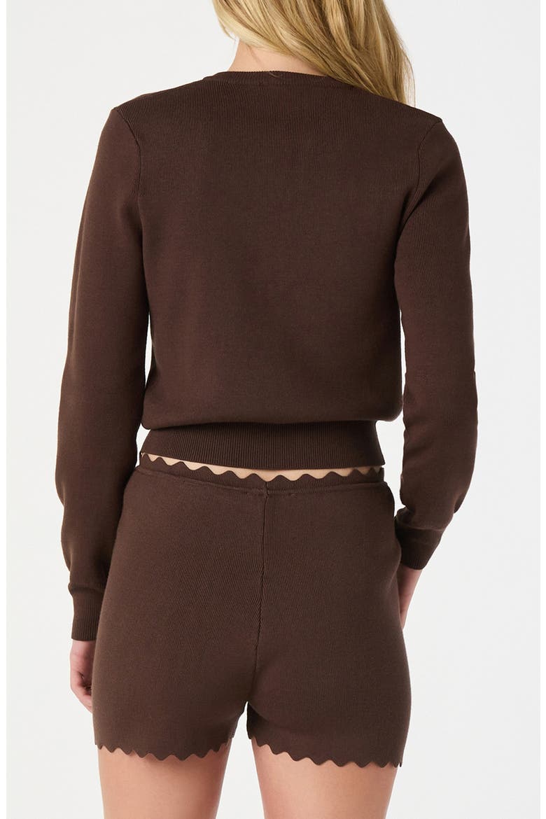 Scalloped Placket Crop Cardigan, Alternate, color, BROWN