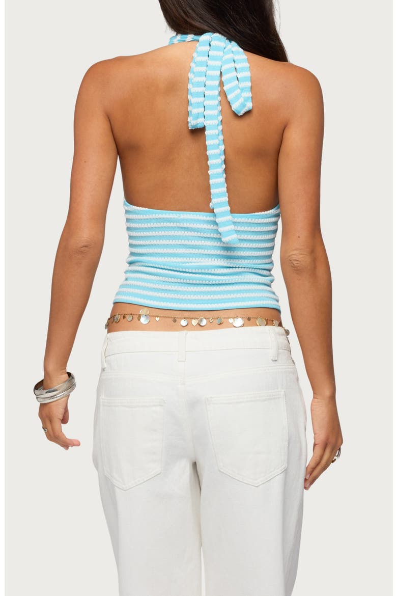 Maylah Stripe Knit Keyhole Halter Top, Alternate, color, TURQUOISE