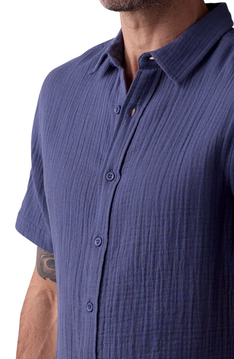 The Normal Brand Kalo Cotton Gauze Short Sleeve Button-Up Shirt, Alternate, color, Vintage Blue