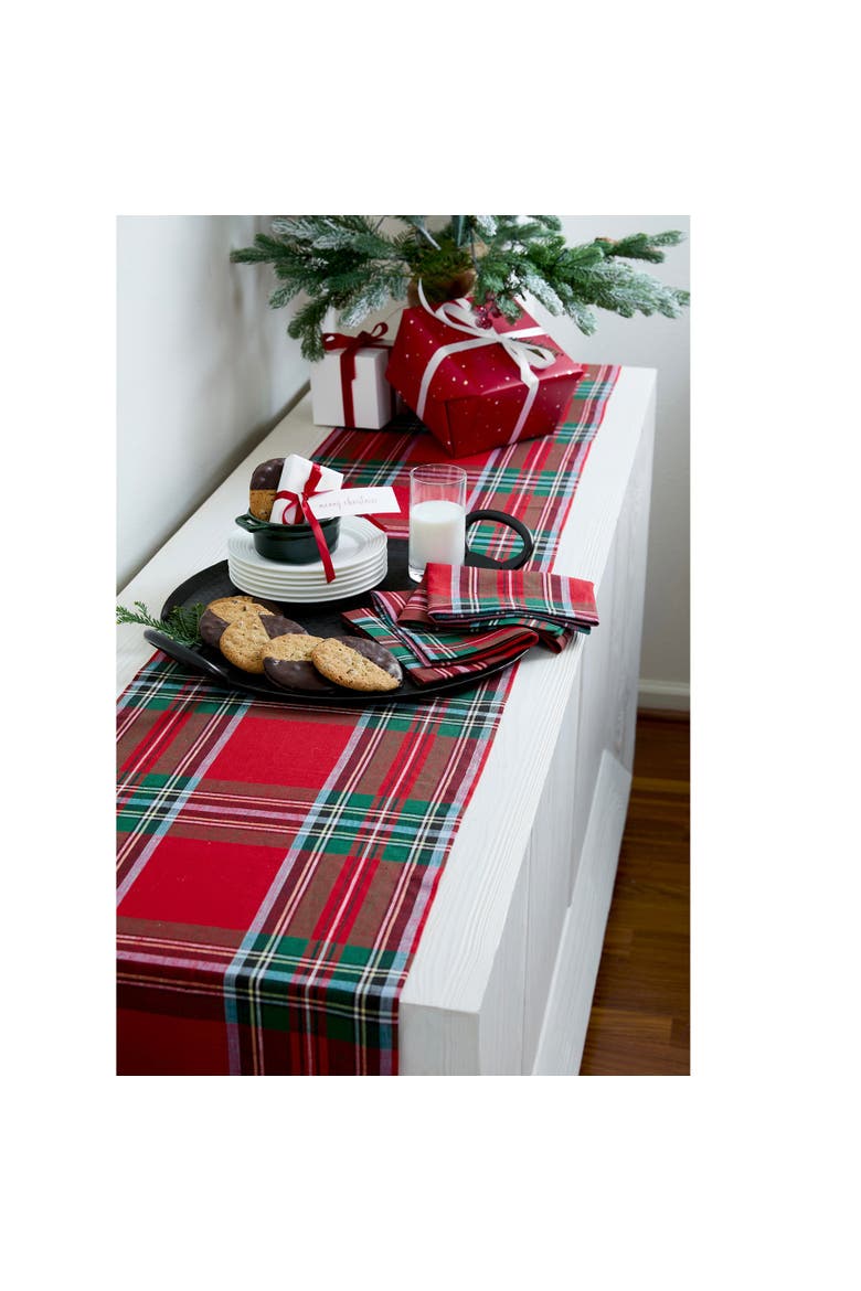 Linen Table Runner - Madras Holiday Plaid, Alternate, color, Red