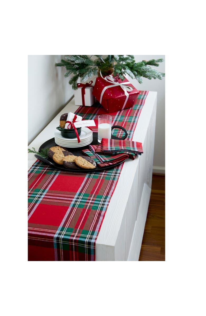 Solino Home Linen Table Runner for Dining Table, Holiday and Everyday Table Decor - Madras Holiday Plaid, Alternate, color, Red