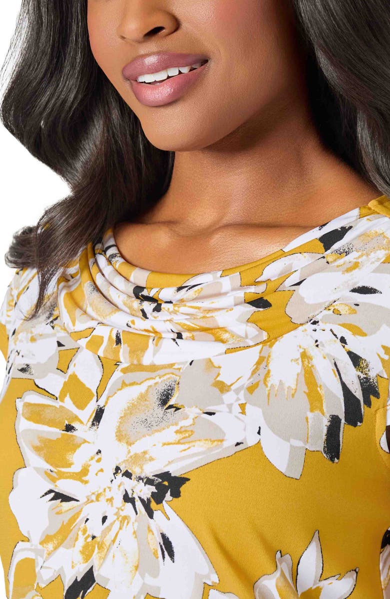 KASPER Printed Cap Sleeve Cowl Neck Jersey Top, Alternate, color, Butterscotch Multi