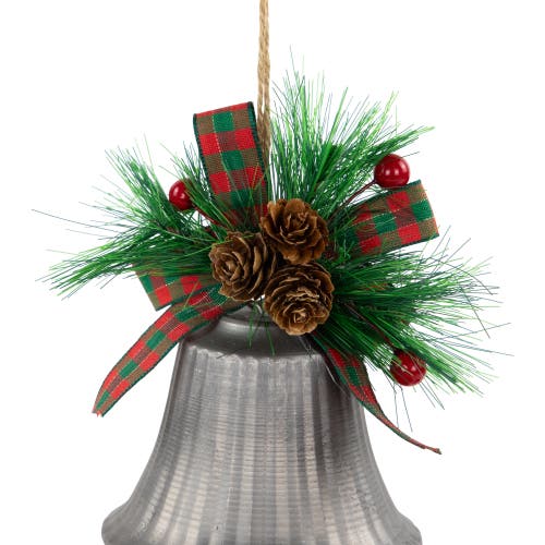 Northlight Bells With Pine Sprigs And Plaid Bow Christmas Ornaments In Silver