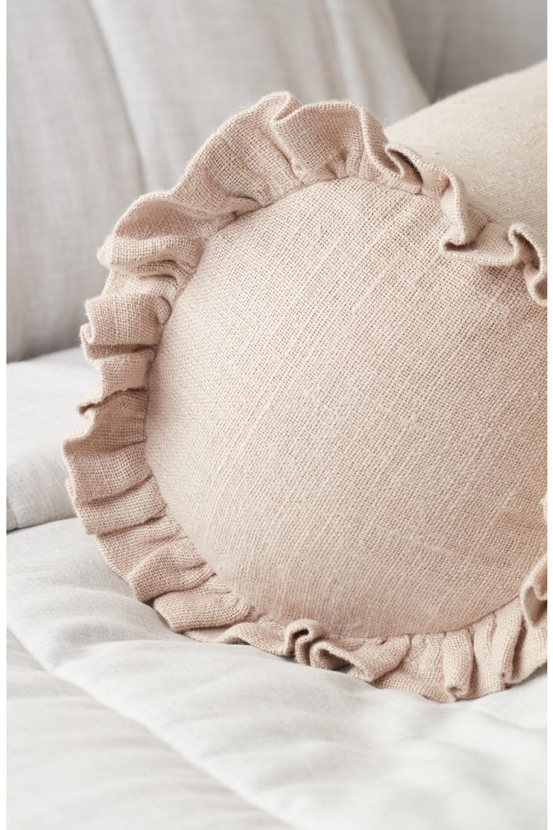 Round Linen Bolster Pillow, Alternate, color, TAN THREAD