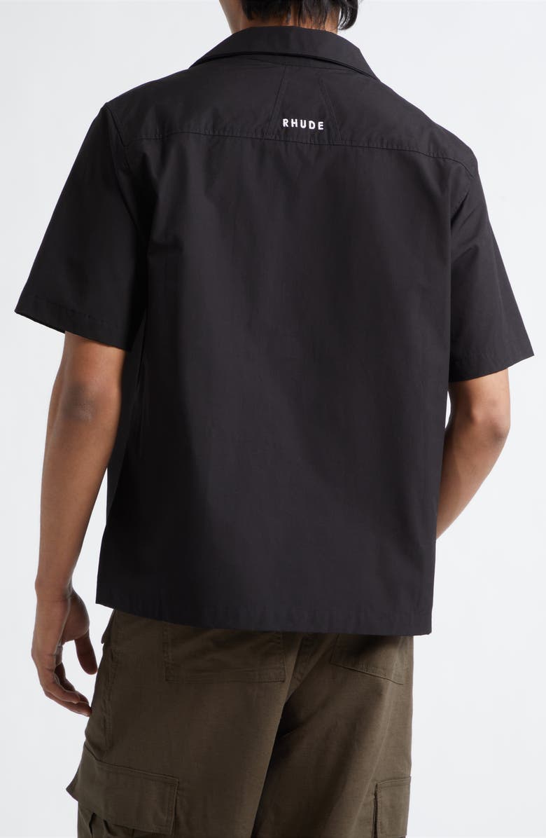 Rhude Logo Camp Shirt, Alternate, color, Black/ White