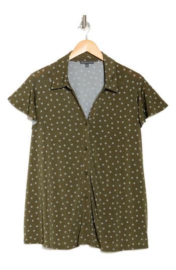 ADRIANNA PAPELL ADRIANNA PAPELL FLUTTER SLEEVE CREPE BUTTON-UP TOP 