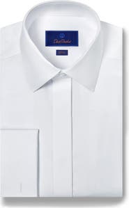 David Donahue Slim Fit French Cuff Covered Placket Formal Shirt