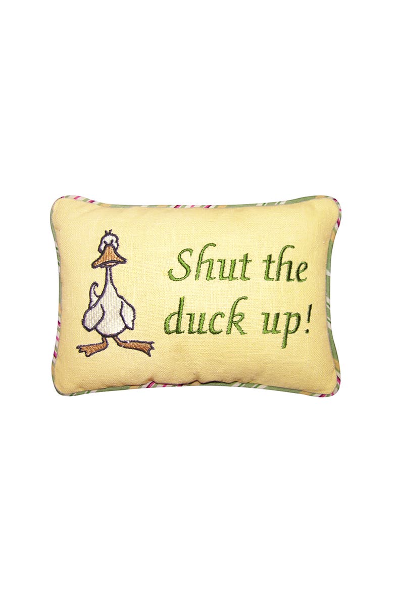 Funny Humor "Shut The Duck Up" Embroidered Mini Accent Pillow, 6" x 9", Main, color, Yellow