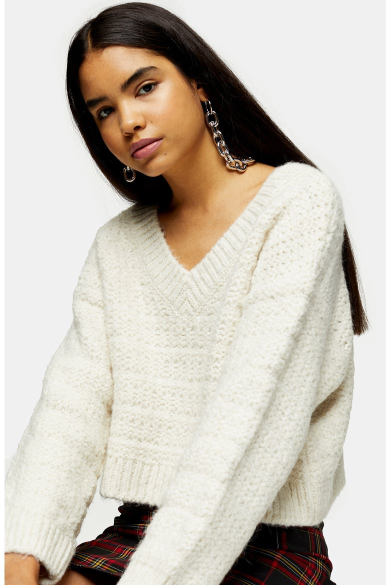 Self Stripe V-Neck Sweater, Alternate, color, OATMEAL