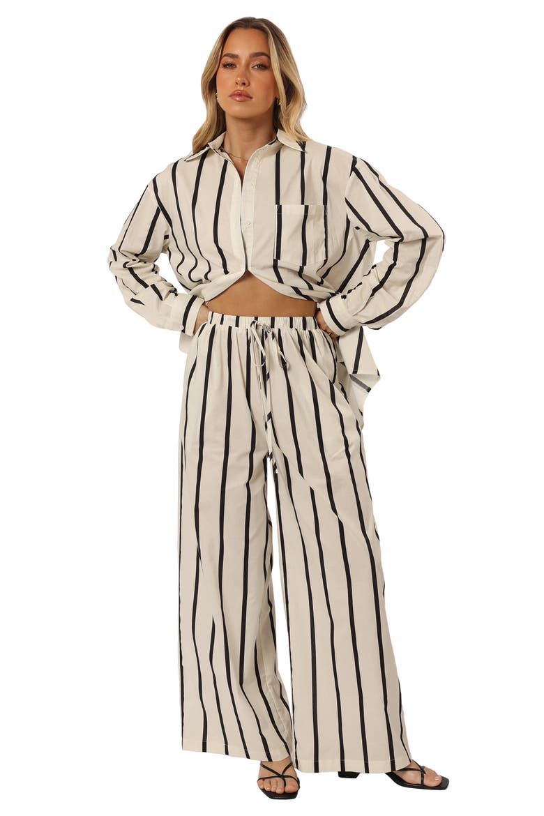 Silvia Stripe Wide Leg Cotton Drawstring Pants, Alternate, color, CREAM STRIPE