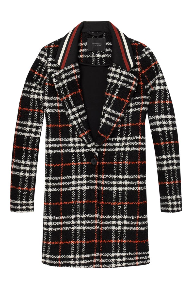 Bonded Wool Blend Jacket, Alternate, color, BLACK AND RED PLAID