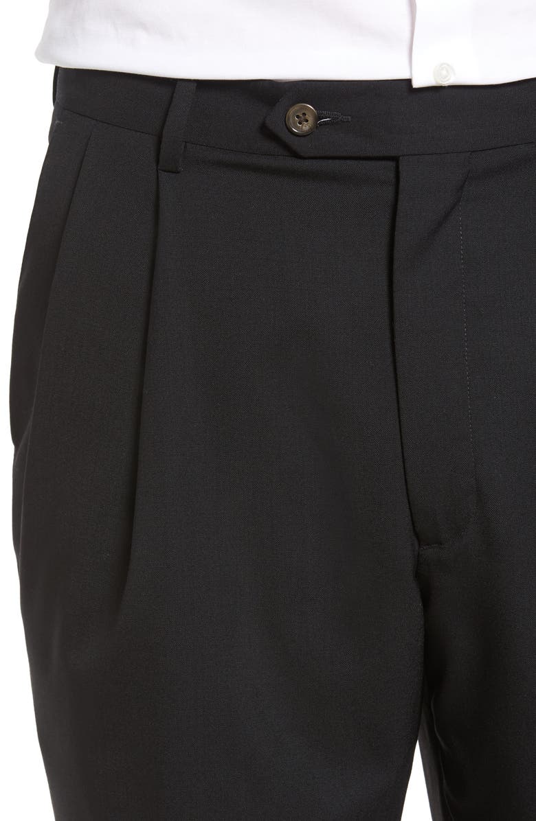 Berle Lightweight Plain Weave Pleated Classic Fit Trousers, Alternate, color, Black