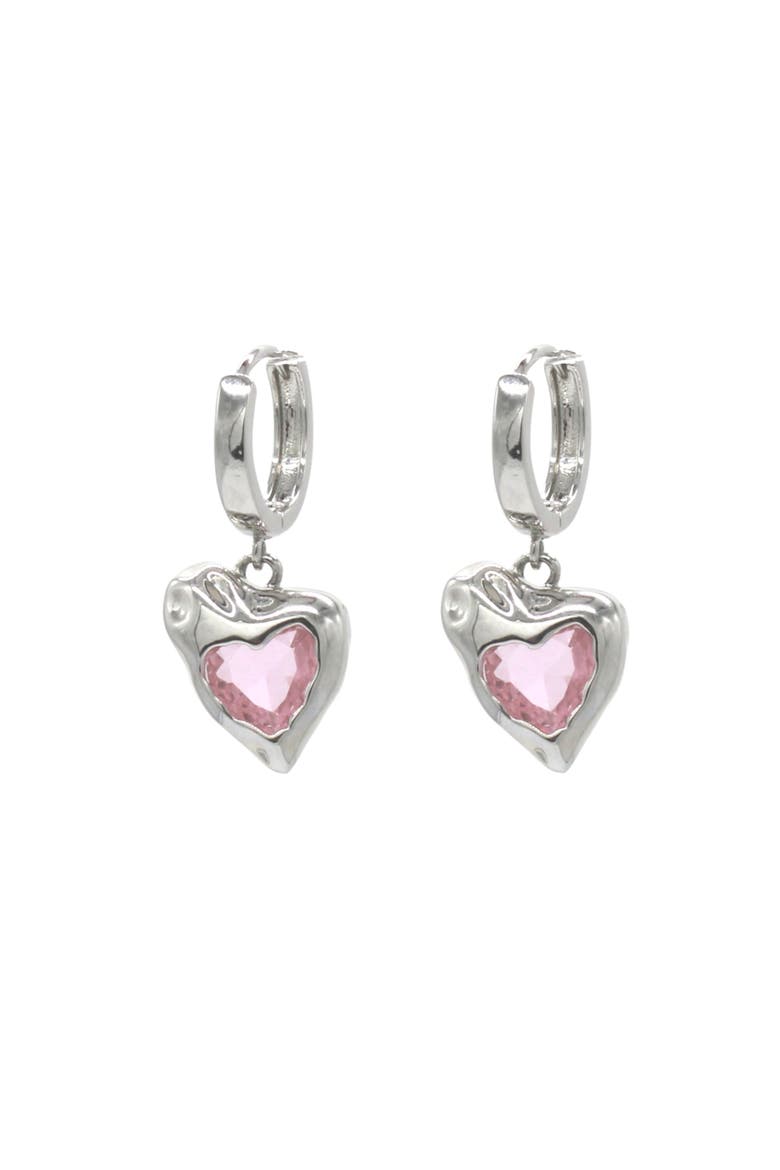 Liquid Pink Heart Earrings, Main, color, Silver