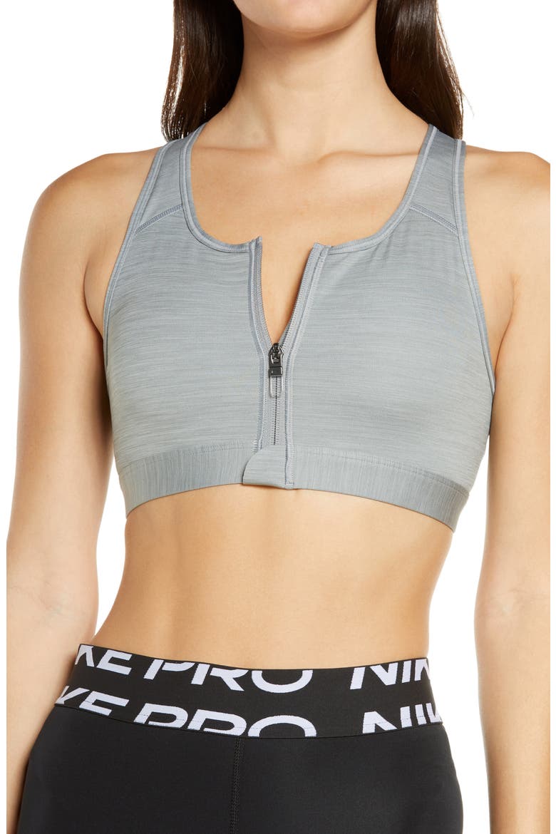 Dri-FIT Swoosh Zip-Front Sports Bra, Main, color, PARTICLE GREY/ HEATHER/ BLACK