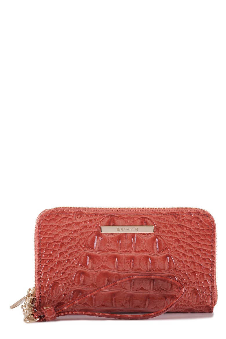 'Riley' Croc Embossed Leather Wristlet, Main, color, ROSE QUARTZ