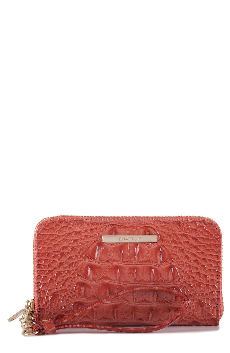 Brahmin 'Riley' Croc Embossed Leather Wristlet, Main, color,