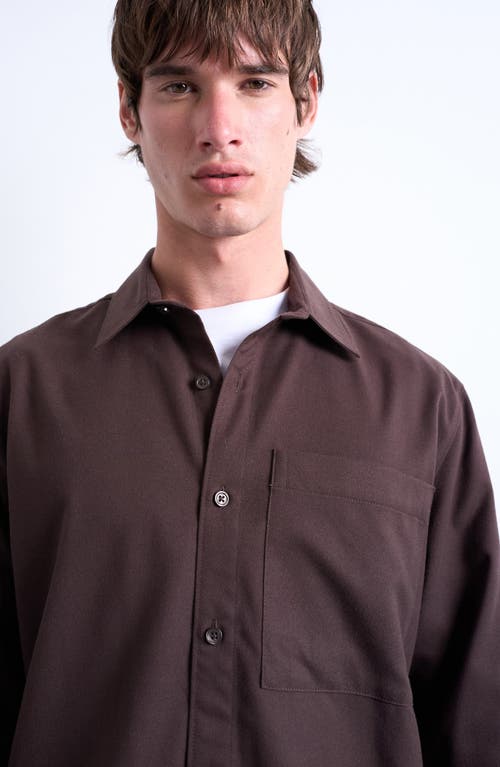 Topman Solid Flannel Button-up Overshirt In Brown