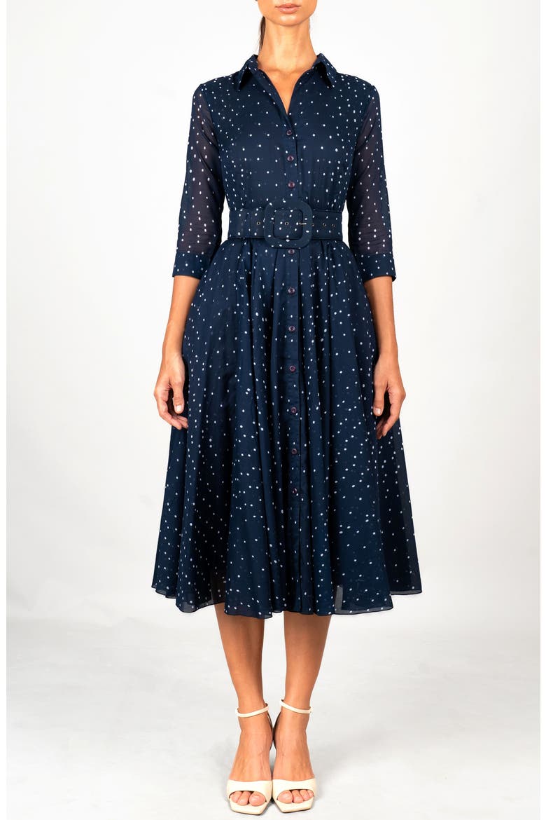 Mini Dots A-Line Belted Shirtdress, Main, color, Navy