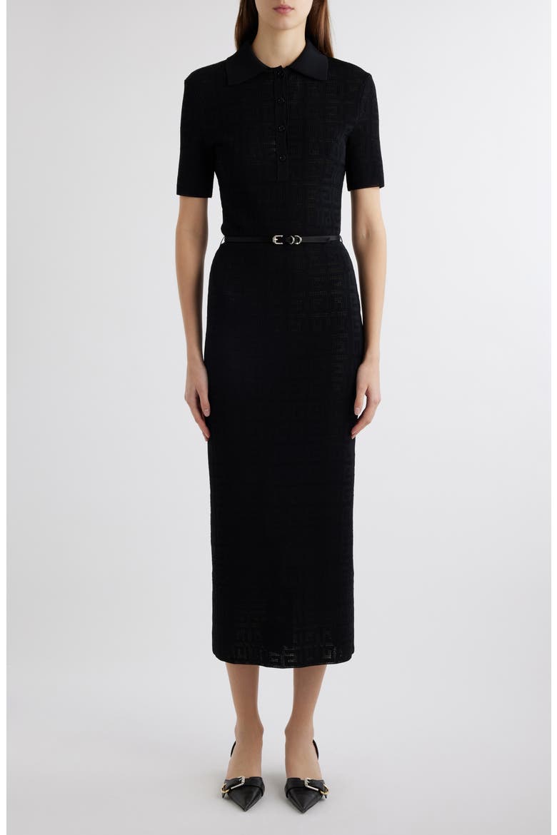 Belted Midi Polo Dress, Main, color, BLACK