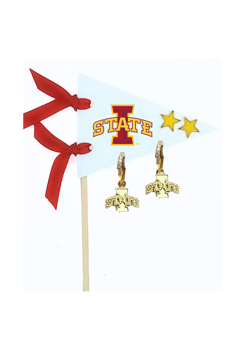 Iowa State University  Pennant Pair Earring Set, Main, color, Yellow Gold